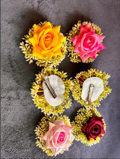Elegant Floral Hair Clip Set – Pack of 6 Multicolor Artificial Rose Accessories